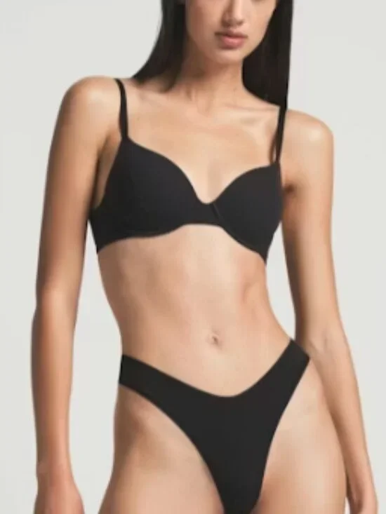 SKIMS Fits Everybody T Shirt Demi Bra Womens 30D Onyx Black NEW - Picture 1 of 5